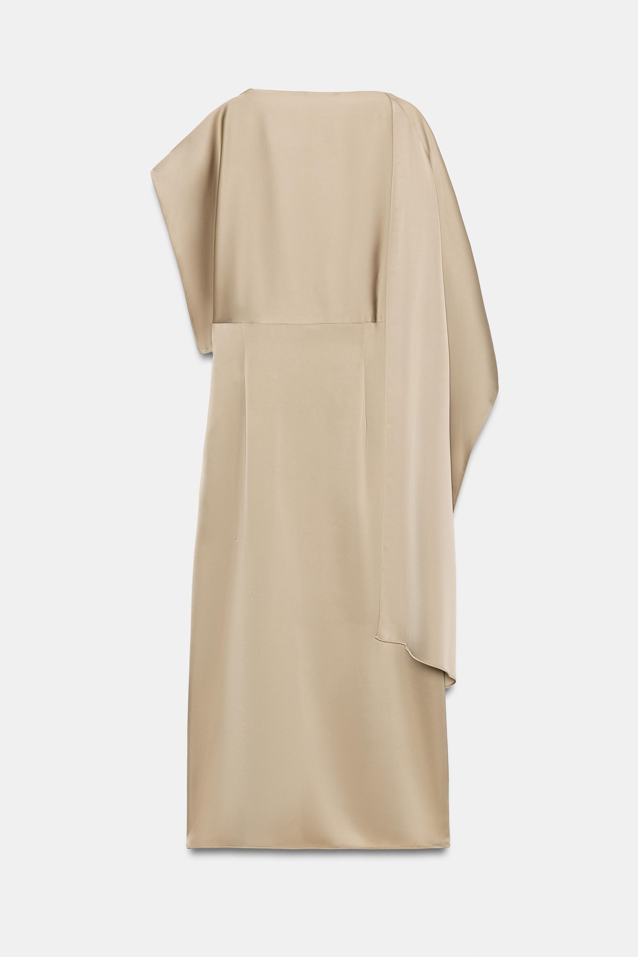 ROBE MIDI SATINÉE EFFET CAPE